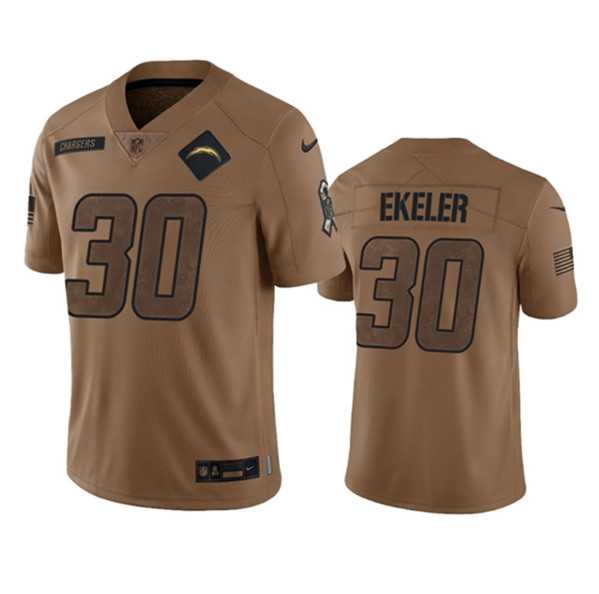 Men's Los Angeles Chargers #30 Austin Ekeler 2023 Brown Salute To Service Limited Football Stitched Jersey Dyin